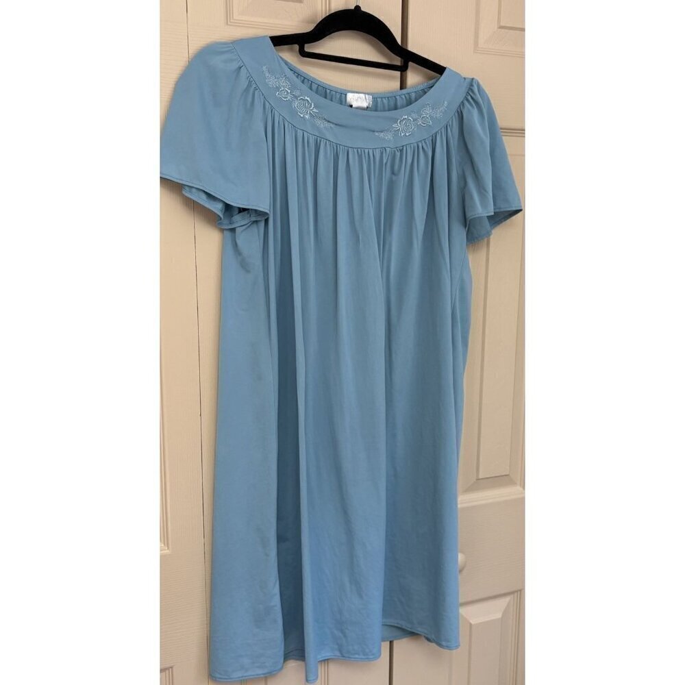ADONNA Vintage 90s Embroidered Nylon Short Sleeve Night Gown Women’s small